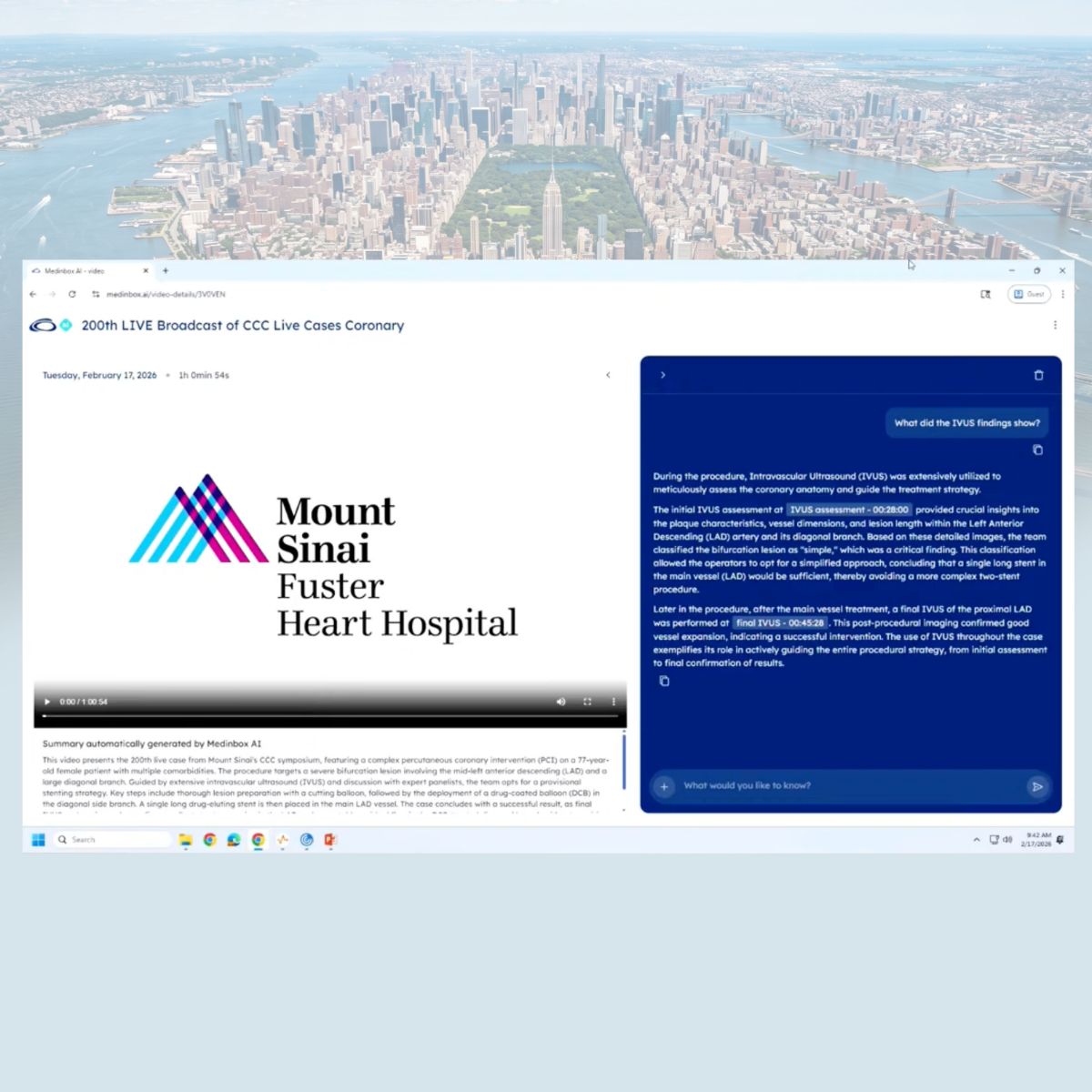 Medinbox AI summary of Mount Sinai's 200th CCC live case